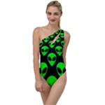 We are WATCHING you! Aliens pattern, UFO, faces To One Side Swimsuit