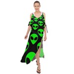 We are WATCHING you! Aliens pattern, UFO, faces Maxi Chiffon Cover Up Dress