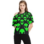 We are WATCHING you! Aliens pattern, UFO, faces One Shoulder Cut Out Tee