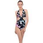 Painted Lines Halter Front Plunge Swimsuit