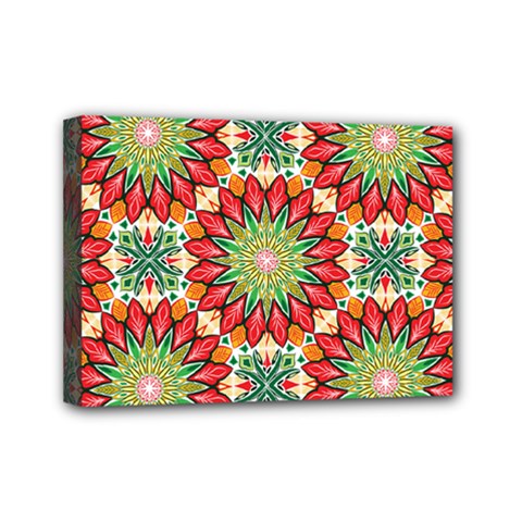 Red Green Floral Pattern Mini Canvas 7  x 5  (Stretched) from ArtsNow.com