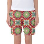 Red Green Floral Pattern Women s Basketball Shorts