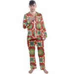Red Green Floral Pattern Men s Long Sleeve Satin Pyjamas Set