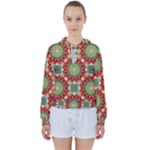 Red Green Floral Pattern Women s Tie Up Sweat
