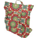 Red Green Floral Pattern Buckle Up Backpack