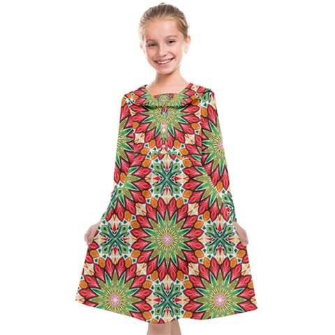 Red Green Floral Pattern Kids  Midi Sailor Dress from ArtsNow.com