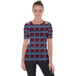 Red And Blue Shoulder Cut Out Short Sleeve Top