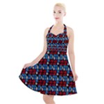 Red And Blue Halter Party Swing Dress 