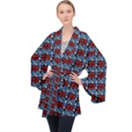Red And Blue Long Sleeve Velvet Kimono 