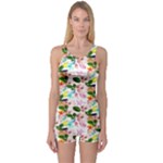 Painted Flowers One Piece Boyleg Swimsuit