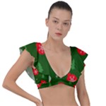 Christmas 001 Plunge Frill Sleeve Bikini Top