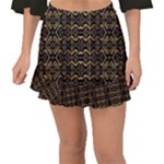 Luxury Golden Oriental Ornate Pattern Fishtail Mini Chiffon Skirt