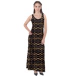 Luxury Golden Oriental Ornate Pattern Sleeveless Velour Maxi Dress