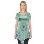 Mint floral pattern Short Sleeve Tunic 