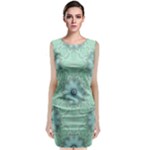 Mint floral pattern Sleeveless Velvet Midi Dress