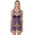 Purple and gold One Piece Boyleg Swimsuit