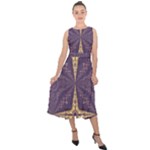 Purple and gold Midi Tie-Back Chiffon Dress