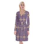 Purple and gold Long Sleeve Velvet Front Wrap Dress