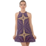 Purple and gold Halter Tie Back Chiffon Dress