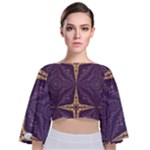 Purple and gold Tie Back Butterfly Sleeve Chiffon Top