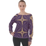 Purple and gold Off Shoulder Long Sleeve Velour Top