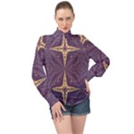 Purple and gold High Neck Long Sleeve Chiffon Top