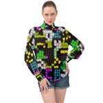 Drawn squares                                                   High Neck Long Sleeve Chiffon Top