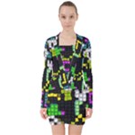 Drawn squares                                                        V-neck Bodycon Long Sleeve Dress