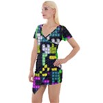 Drawn squares                                                   Short Sleeve Asymmetric Mini Dress