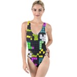 Drawn squares                                                   High Leg Strappy Swimsuit