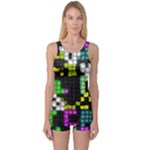 Drawn squares                                                     Women s Boyleg One Piece Swimsuit