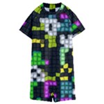 Drawn squares                                                   Kids  Boyleg Half Suit Swimwear