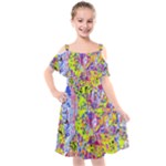 Green blue texture                                                  Kids  Cut Out Shoulders Chiffon Dress