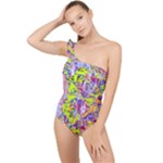 Green blue texture                                                      Frilly One Shoulder Swimsuit