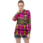 Pink yellow green shapes                                                      Long Sleeve Satin Shirt