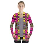 Pink yellow green shapes                                                      Women s Open Front Pockets Cardigan