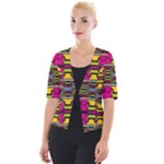 Pink yellow green shapes                                                    Cropped Button Cardigan