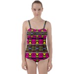 Pink yellow green shapes                                                      Twist Front Tankini Set