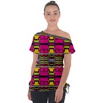 Pink yellow green shapes                                                      Off Shoulder Tie-Up Tee