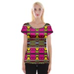 Pink yellow green shapes                                                       Women s Cap Sleeve Top