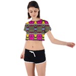 Pink yellow green shapes                                                       Tie Back Short Sleeve Crop Tee