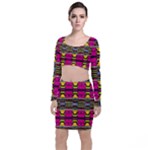 Pink yellow green shapes                                                          Long Sleeve Crop Top & Bodycon Skirt Set