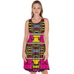 Pink yellow green shapes                                                          Knee Length Skater Dress With Pockets