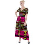 Pink yellow green shapes                                                          Button Up Short Sleeve Maxi Dress