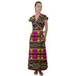 Pink yellow green shapes                                                         Flutter Sleeve Maxi Dress