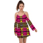 Pink yellow green shapes                                                          Kimono Sleeves Boho Dress