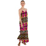 Pink yellow green shapes                                                          Cami Maxi Ruffle Chiffon Dress