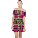 Pink yellow green shapes                                                     Off Shoulder Chiffon Dress