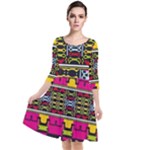 Pink yellow green shapes                                                         Quarter Sleeve Waist Band Dress