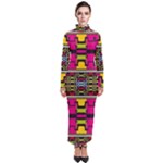 Pink yellow green shapes                                                         Turtleneck Maxi Dress